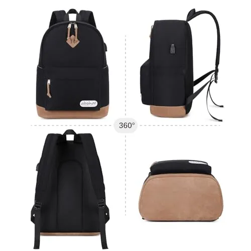 abshoo Classical Basic Bookbag Travel Laptop Backpack For Men and Women College Water Resistant School Backpack With USB Charging Port (Black)