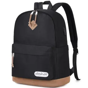 abshoo Classical Basic Bookbag Travel Laptop Backpack For Men and Women College Water Resistant School Backpack With USB Charging Port (Black)