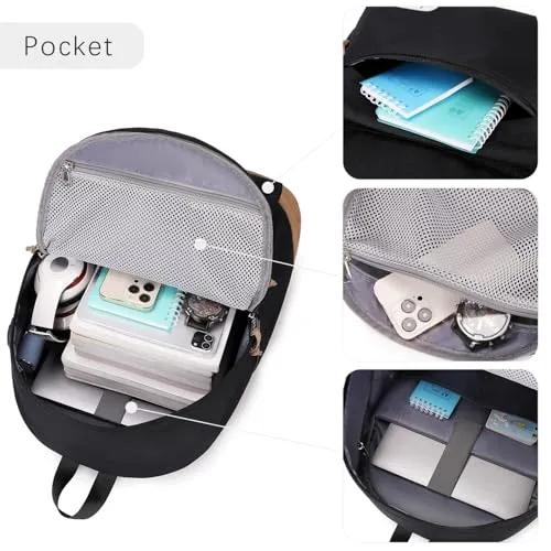 abshoo Classical Basic Bookbag Travel Laptop Backpack For Men and Women College Water Resistant School Backpack With USB Charging Port (Black)