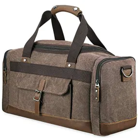 Bluboon Overnight Bag Canvas Genuine Leather 18.9"/7.9"/13.0" Vintage Travel Duffel Bags (Big