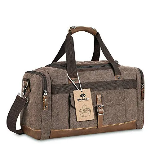 Bluboon Overnight Bag Canvas Genuine Leather 18.9"/7.9"/13.0" Vintage Travel Duffel Bags (Big