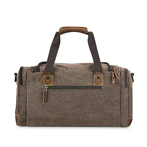 Bluboon Overnight Bag Canvas Genuine Leather 18.9"/7.9"/13.0" Vintage Travel Duffel Bags (Big