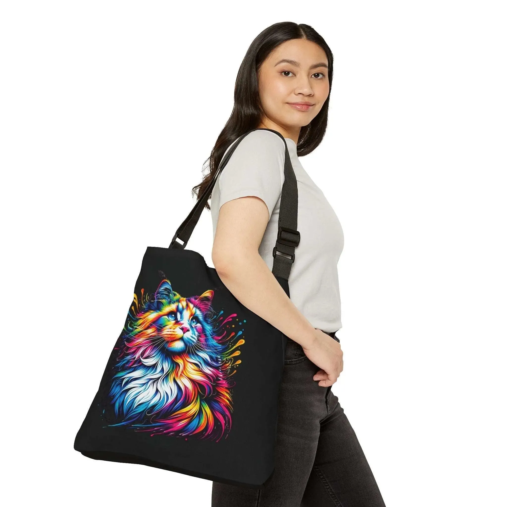 Cat Lover Rainbow Drops Adjustable Tote Bag