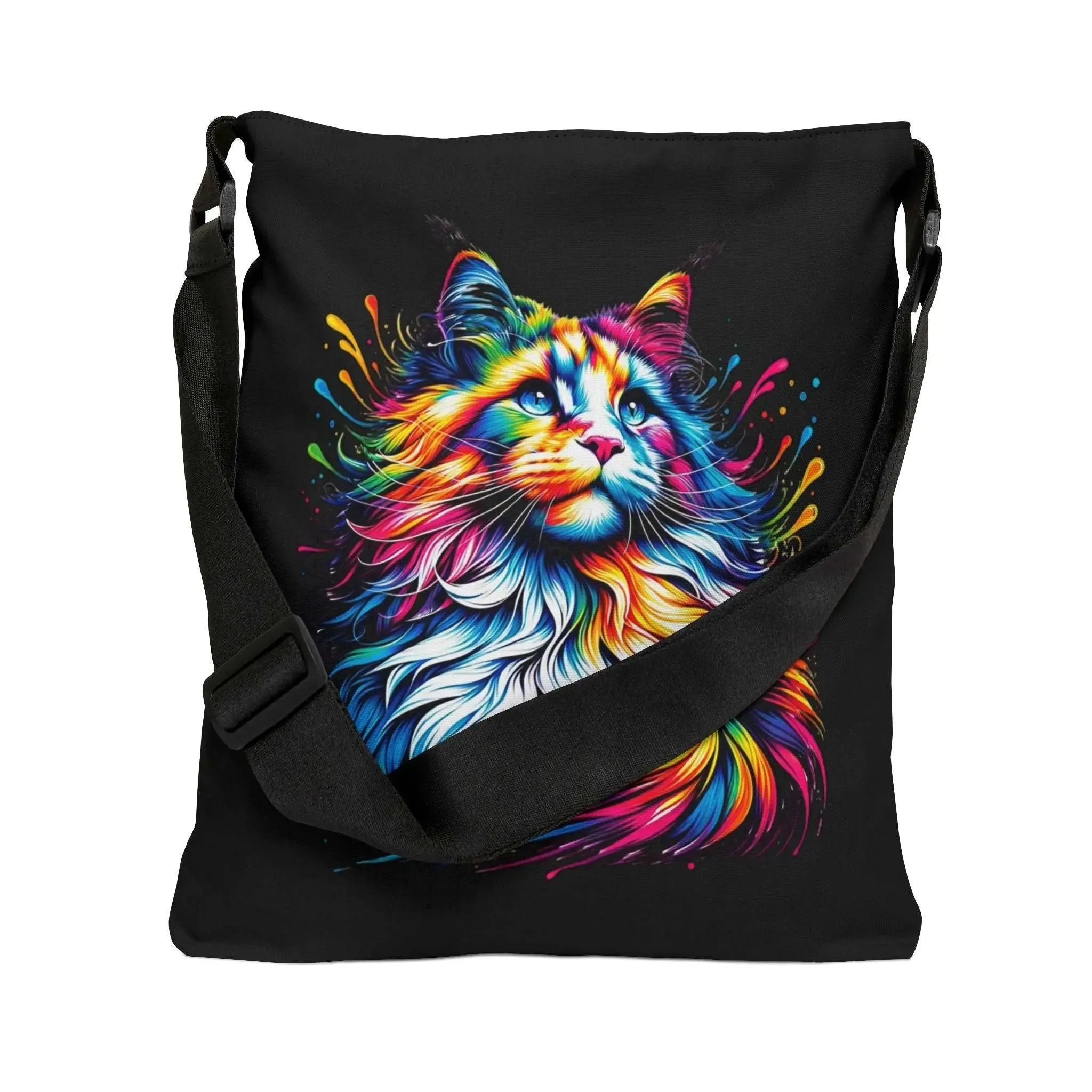 Cat Lover Rainbow Drops Adjustable Tote Bag