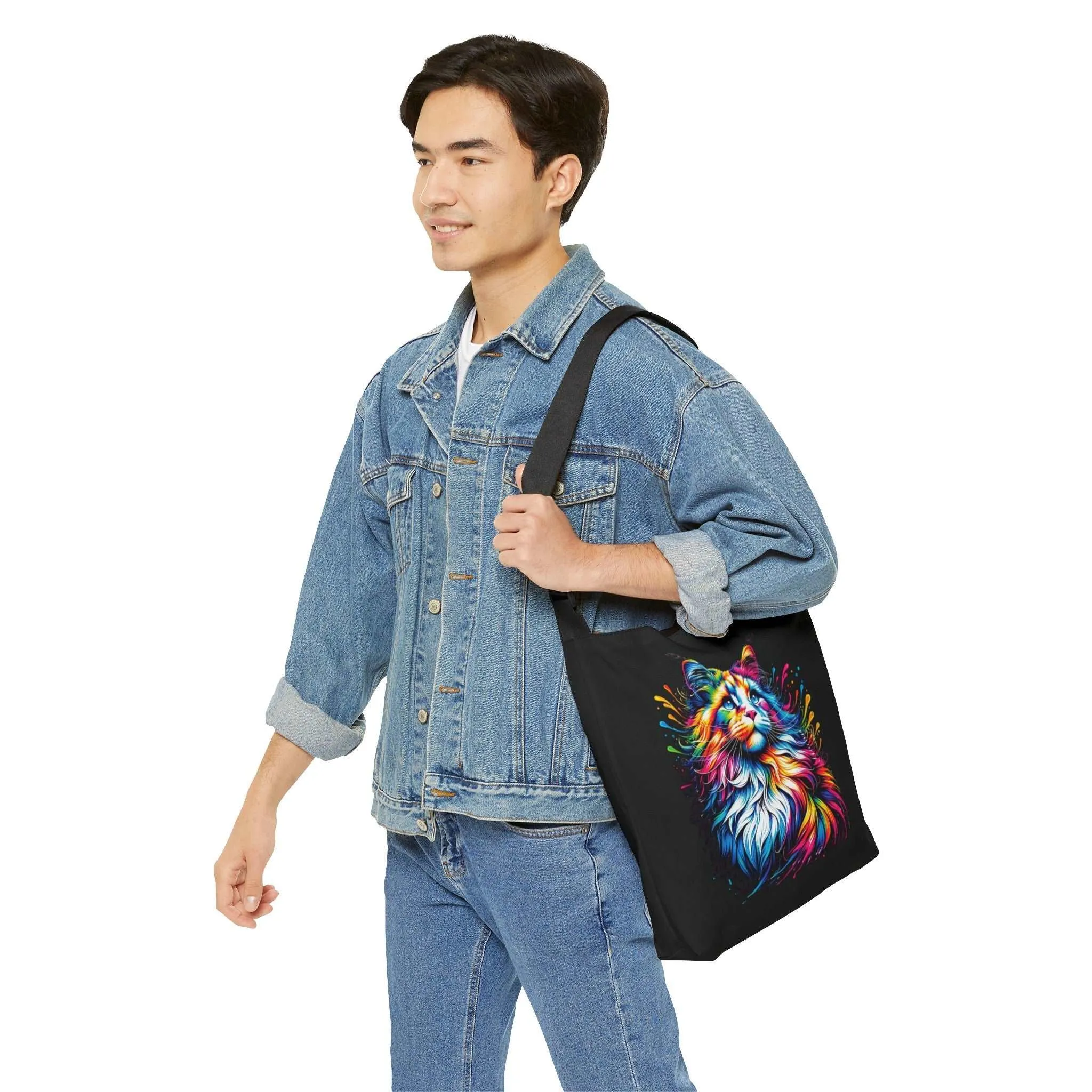 Cat Lover Rainbow Drops Adjustable Tote Bag