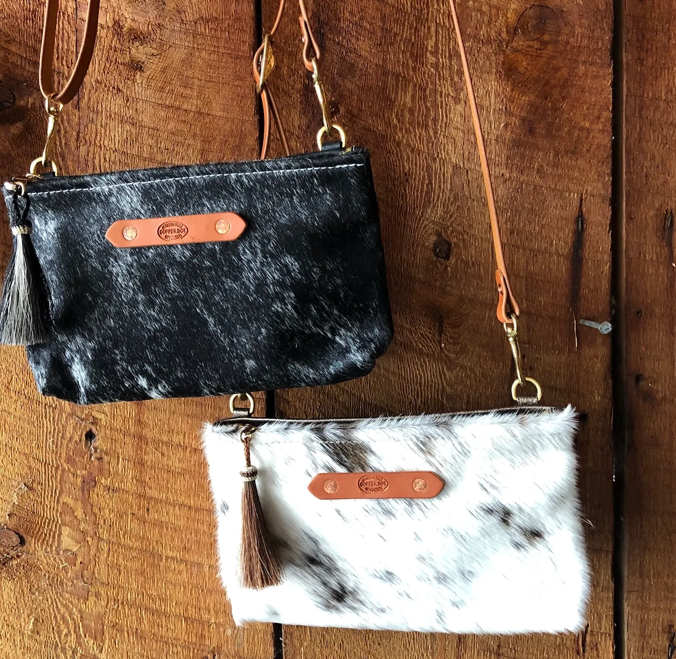 Cream & Black Hide Zippy Clutch