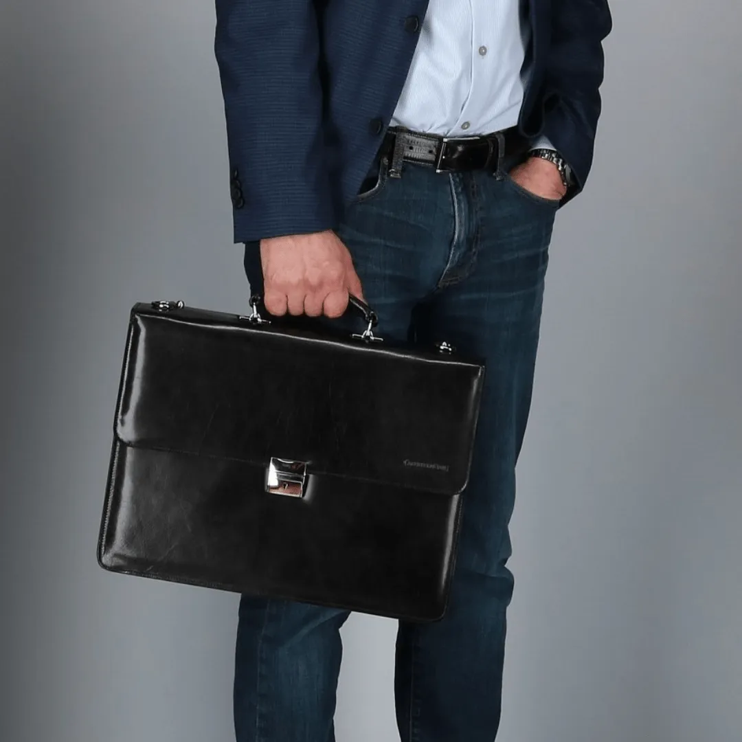 CrookhornDavis Men's Hand Stained Vegetable Tanned Italian Leather Briefcase