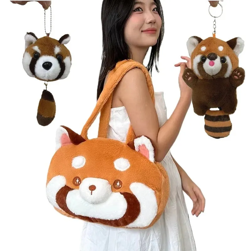 Cute Red Panda Plush Backpack Plushie Doll Crossbody Fur Soft Shoulder Bag Keychains