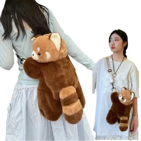 Cute Red Panda Plush Backpack Plushie Doll Crossbody Fur Soft Shoulder Bag Keychains
