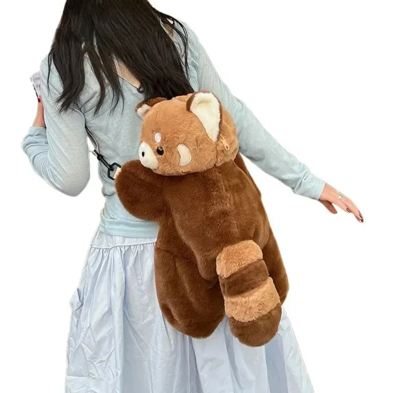 Cute Red Panda Plush Backpack Plushie Doll Crossbody Fur Soft Shoulder Bag Keychains
