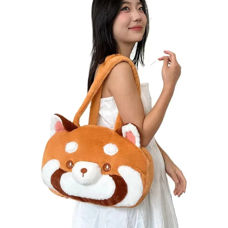 Cute Red Panda Plush Backpack Plushie Doll Crossbody Fur Soft Shoulder Bag Keychains