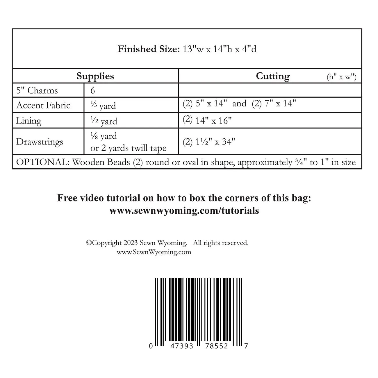 Drawstring Bag 5in Charms Pattern