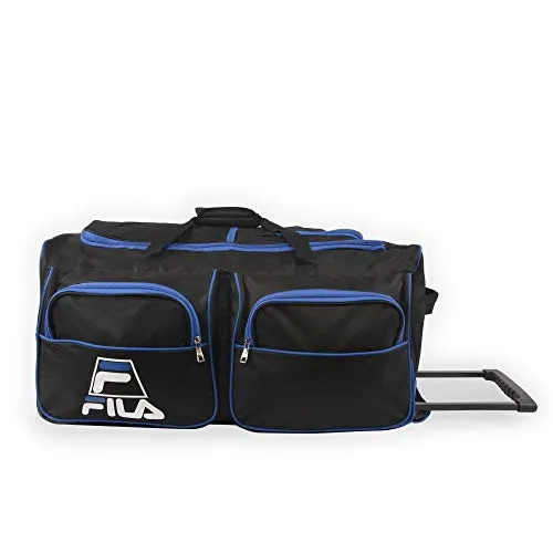 Fila 30" 8-Pocket Rolling Duffel, Black/Blue, One Size