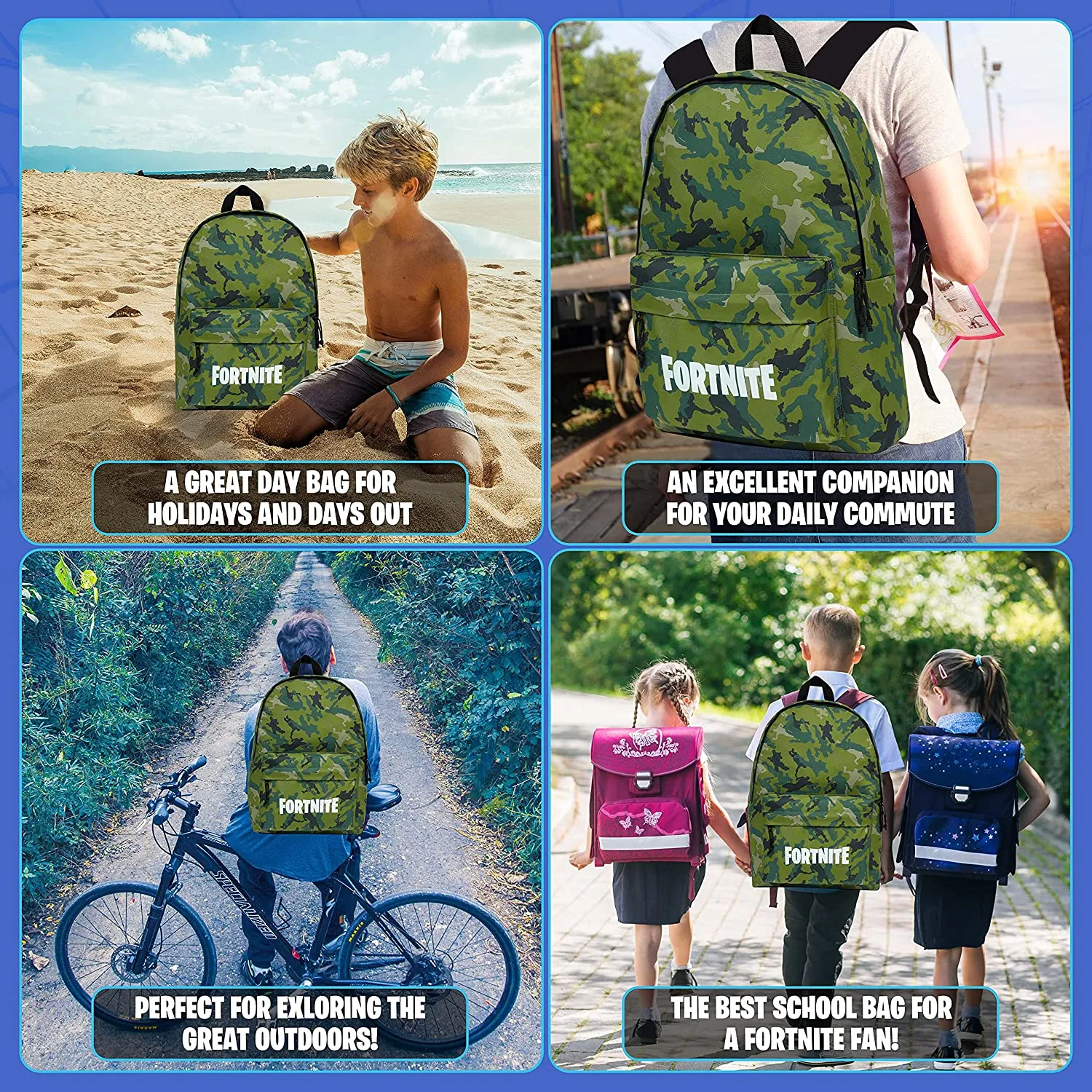 Fortnite Green Backpack, School Bag, Large Rucksack for Kids, Fortnite Gifts for Boys