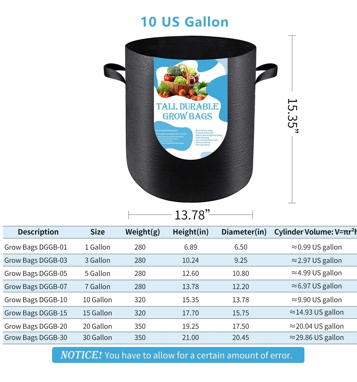 Growpropel 10 US Gallon 6 Pack Grow Bags