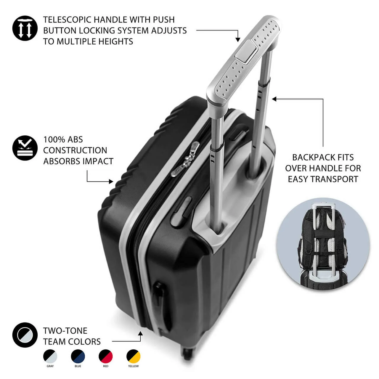 Jets Carry On Spinner Luggage | New York Jets Hardcase Two-Tone Luggage Carry-on Spinner in Black