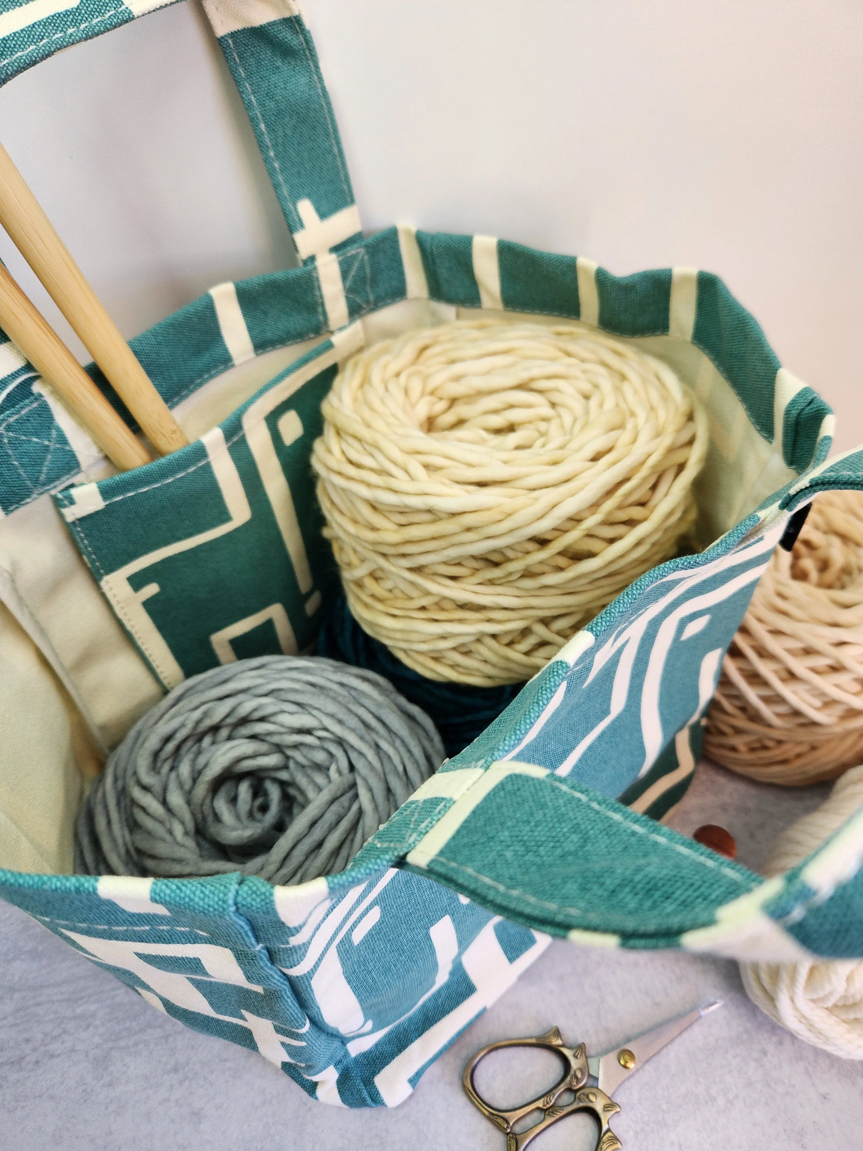 Knitting Project Bag, Lunch Tote, Malibu