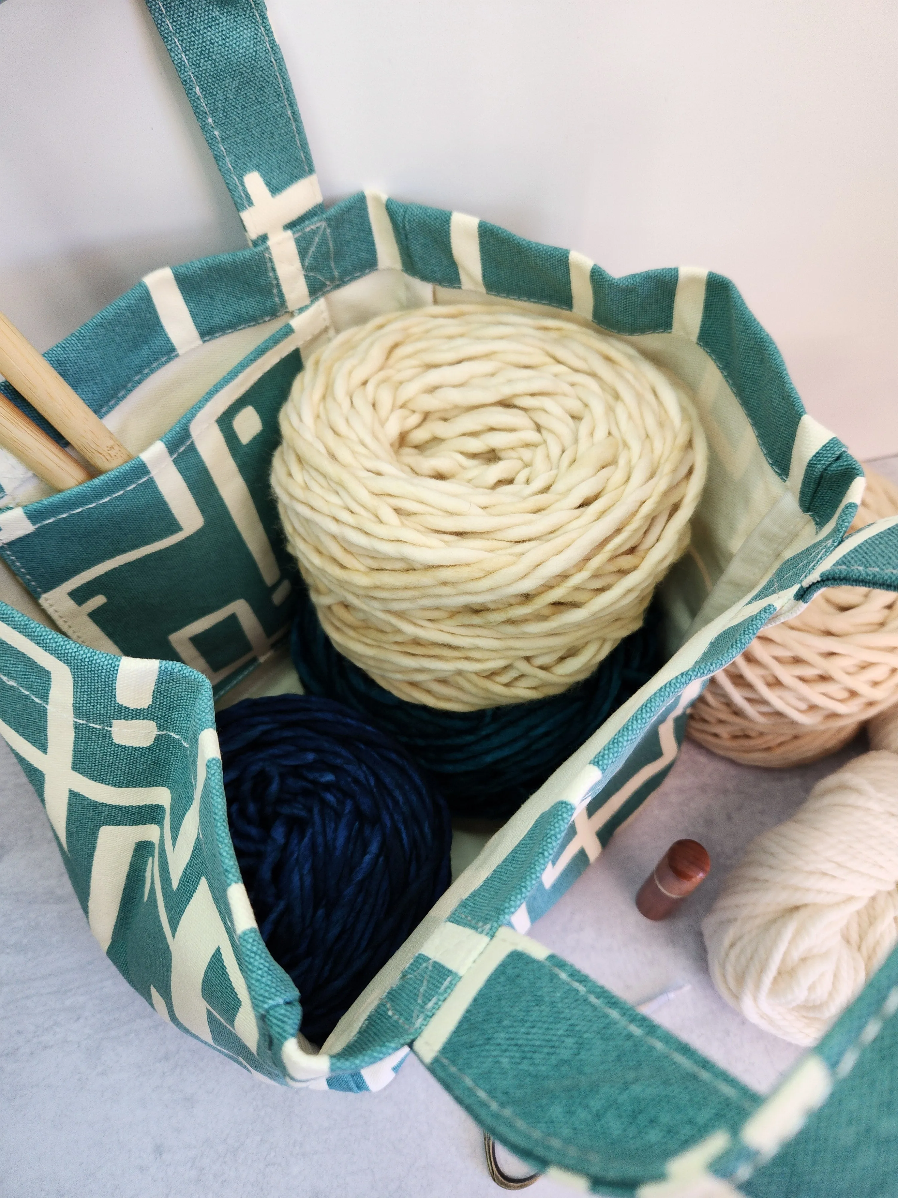 Knitting Project Bag, Lunch Tote, Malibu