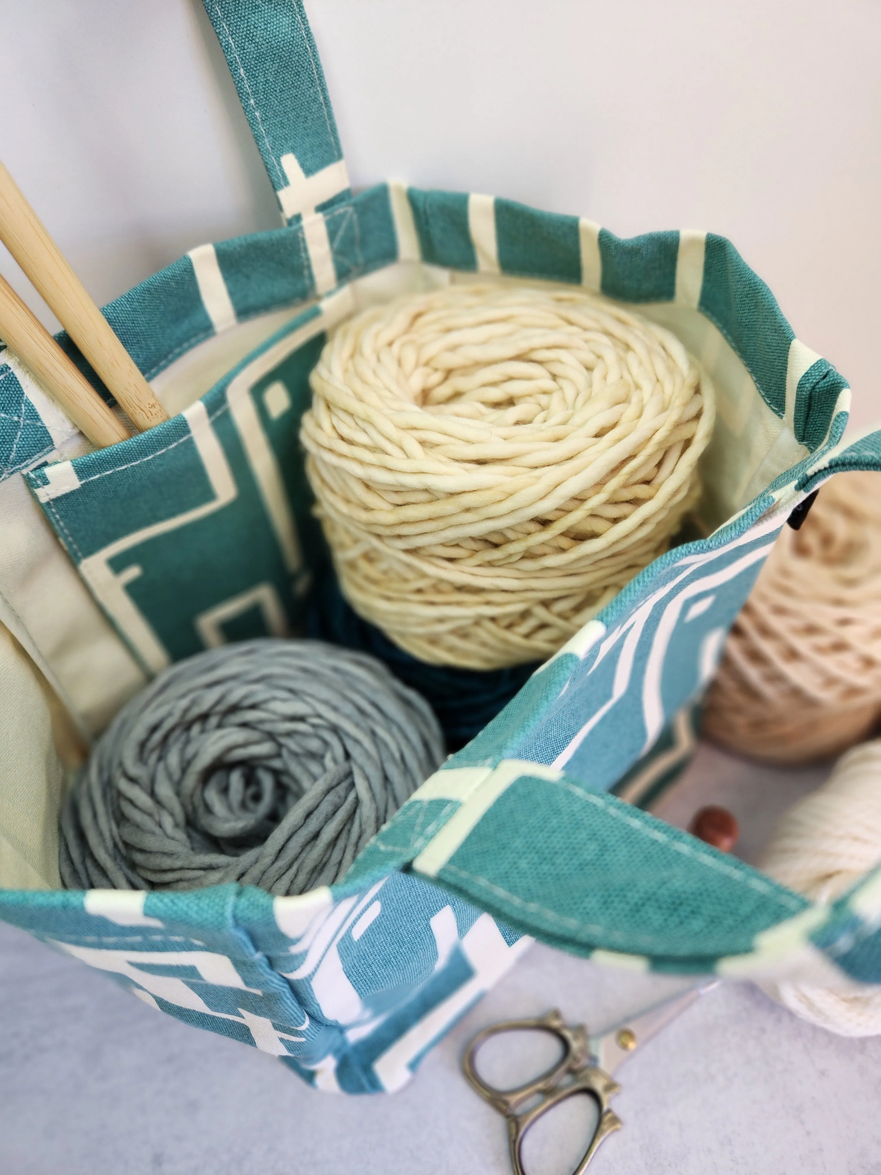 Knitting Project Bag, Lunch Tote, Malibu
