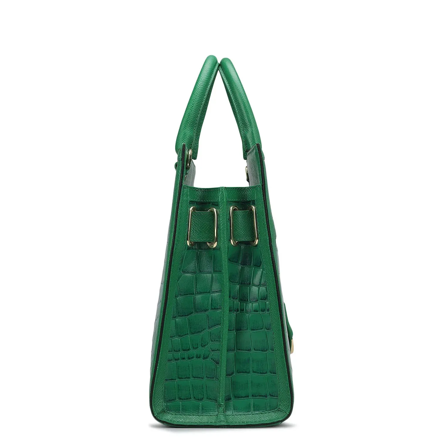 Medium Croco Leather Book Tote - Sea Weed
