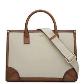 Medium Wax Leather Book Tote - Khaki