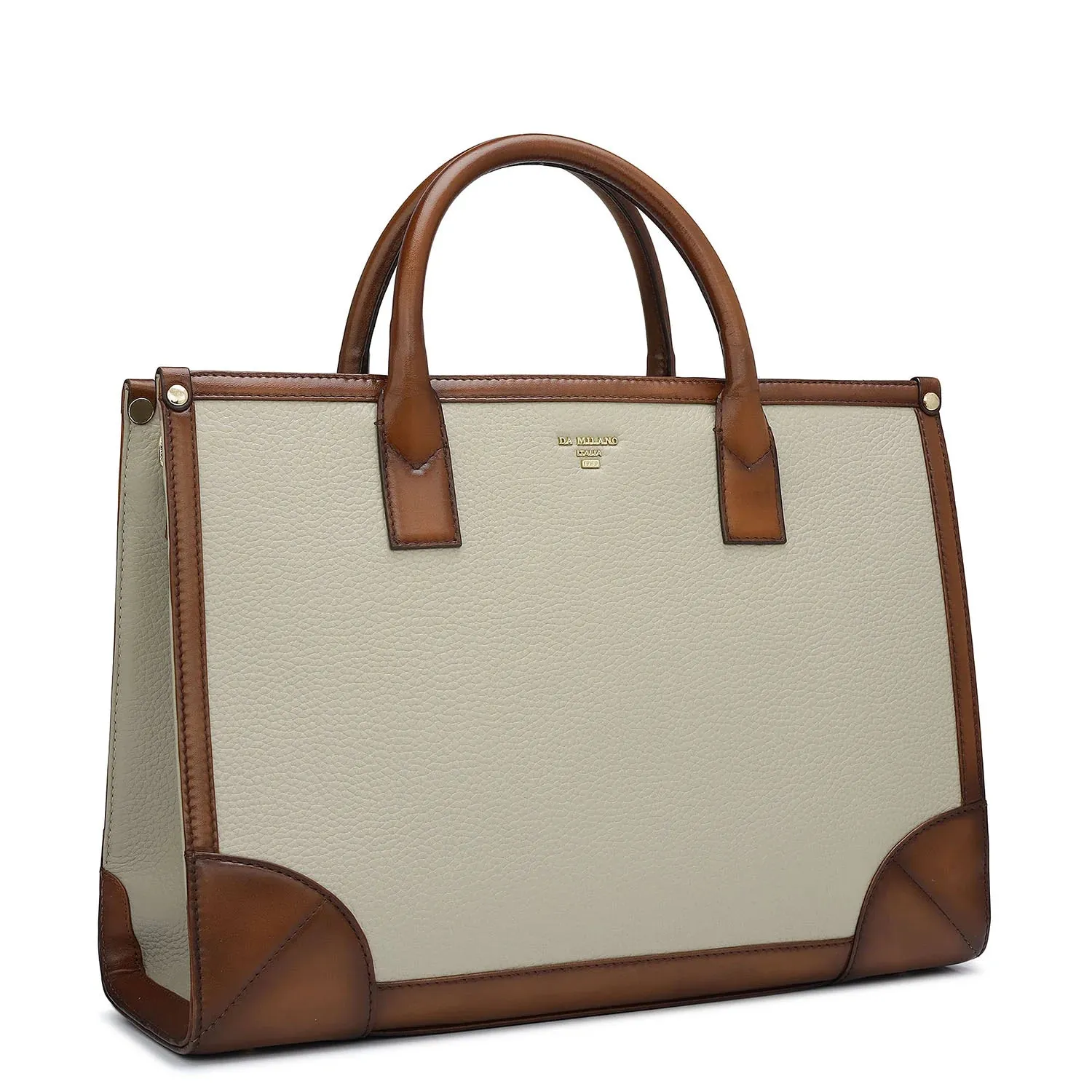 Medium Wax Leather Book Tote - Khaki