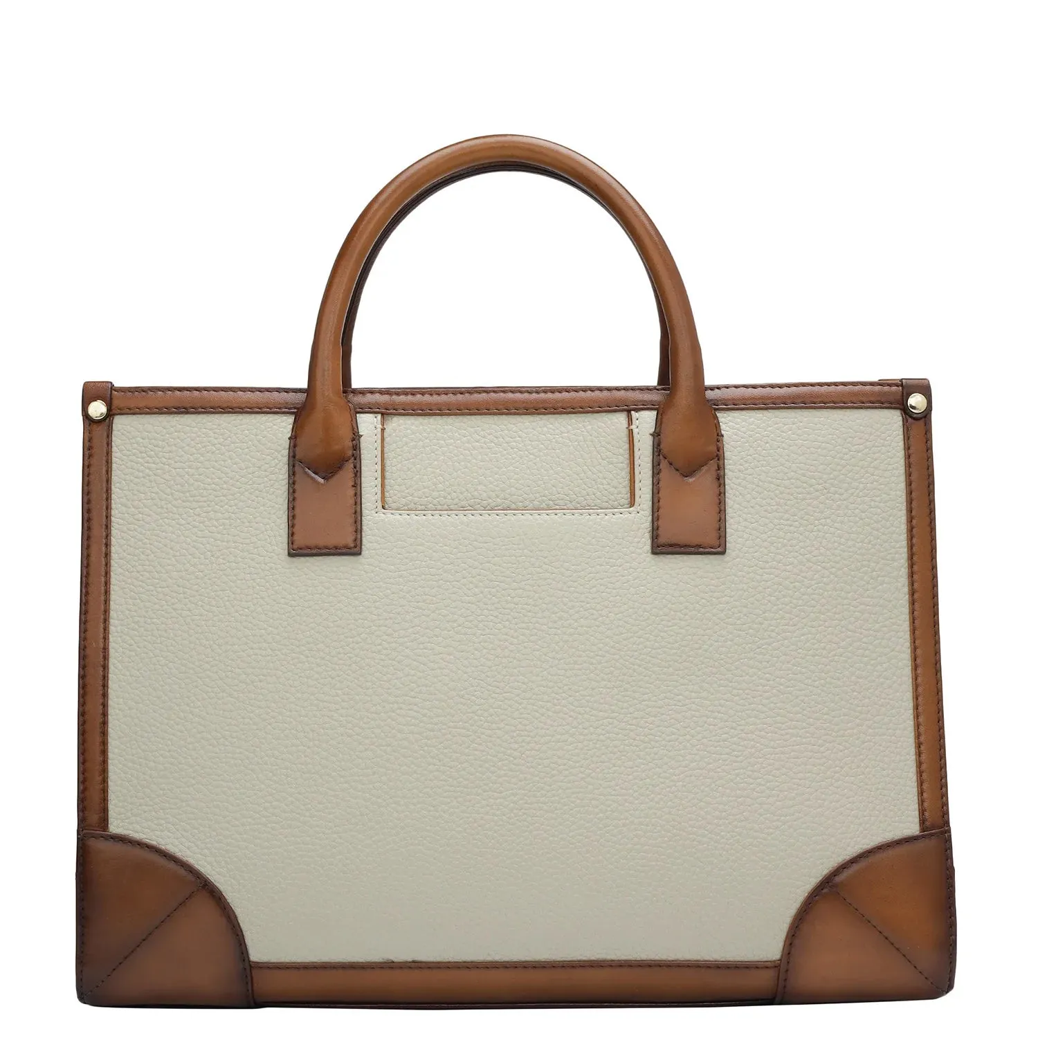 Medium Wax Leather Book Tote - Khaki