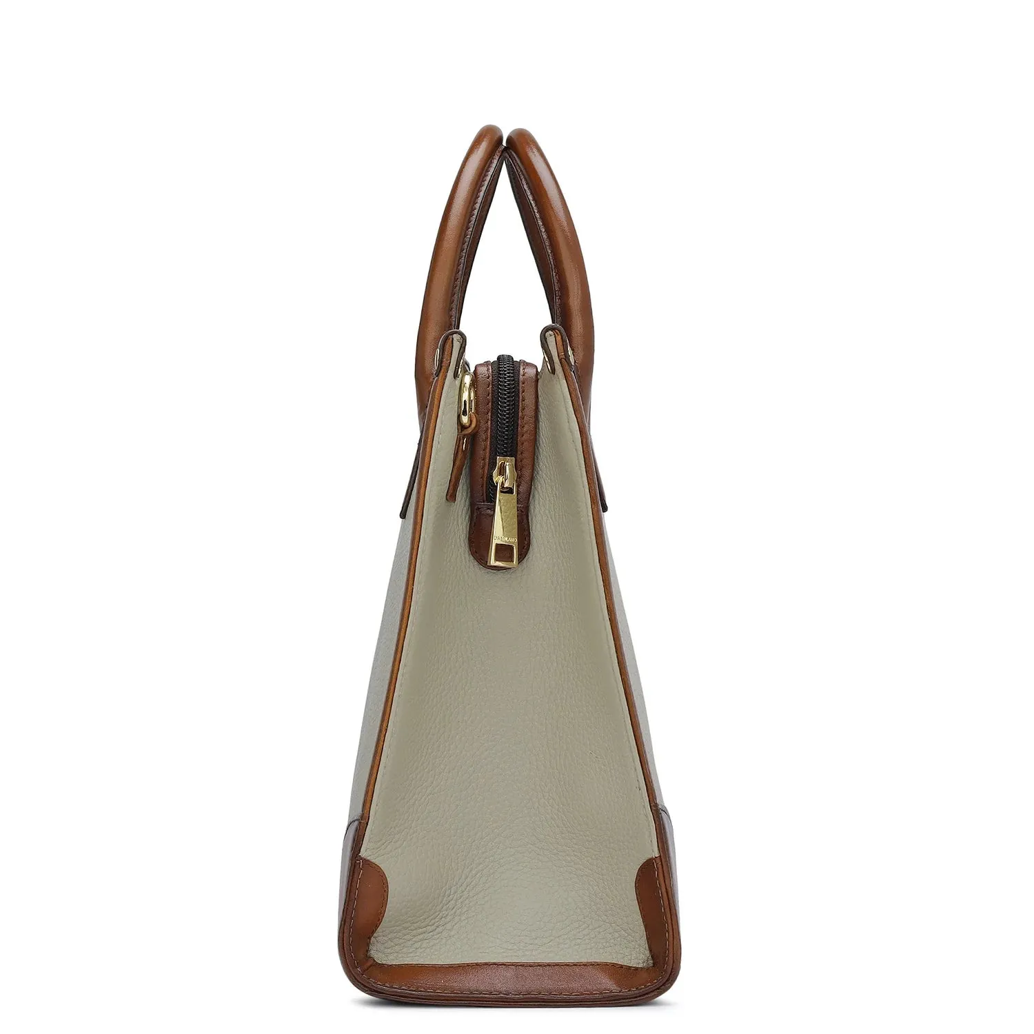 Medium Wax Leather Book Tote - Khaki