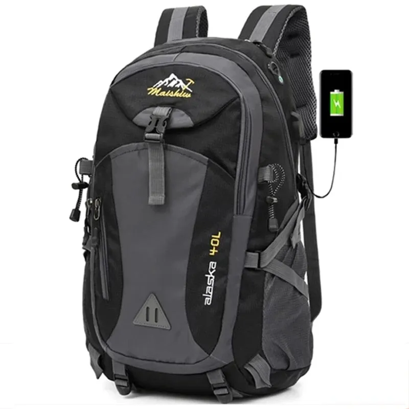 Men's Women's 40L Waterproof Backpack USB Climbing Travel Bag Men Outdoor Sports Camping Hiking