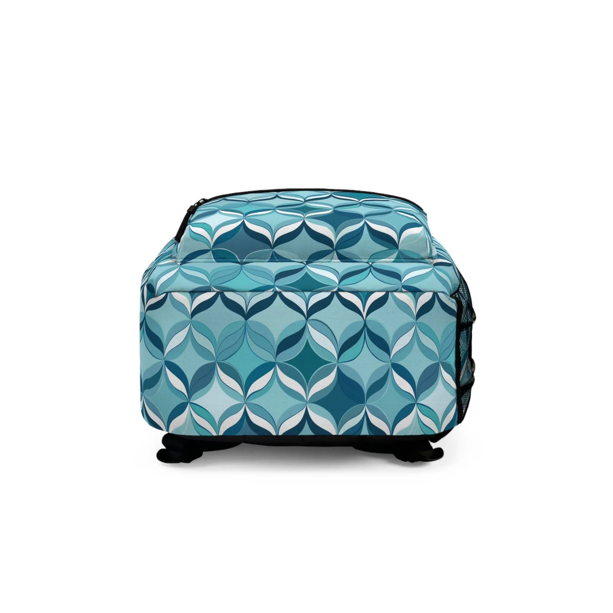 Modern Chic Aqua and Cream Geometric Pattern Lightweight Stylish Durable Backpack (Made in USA)