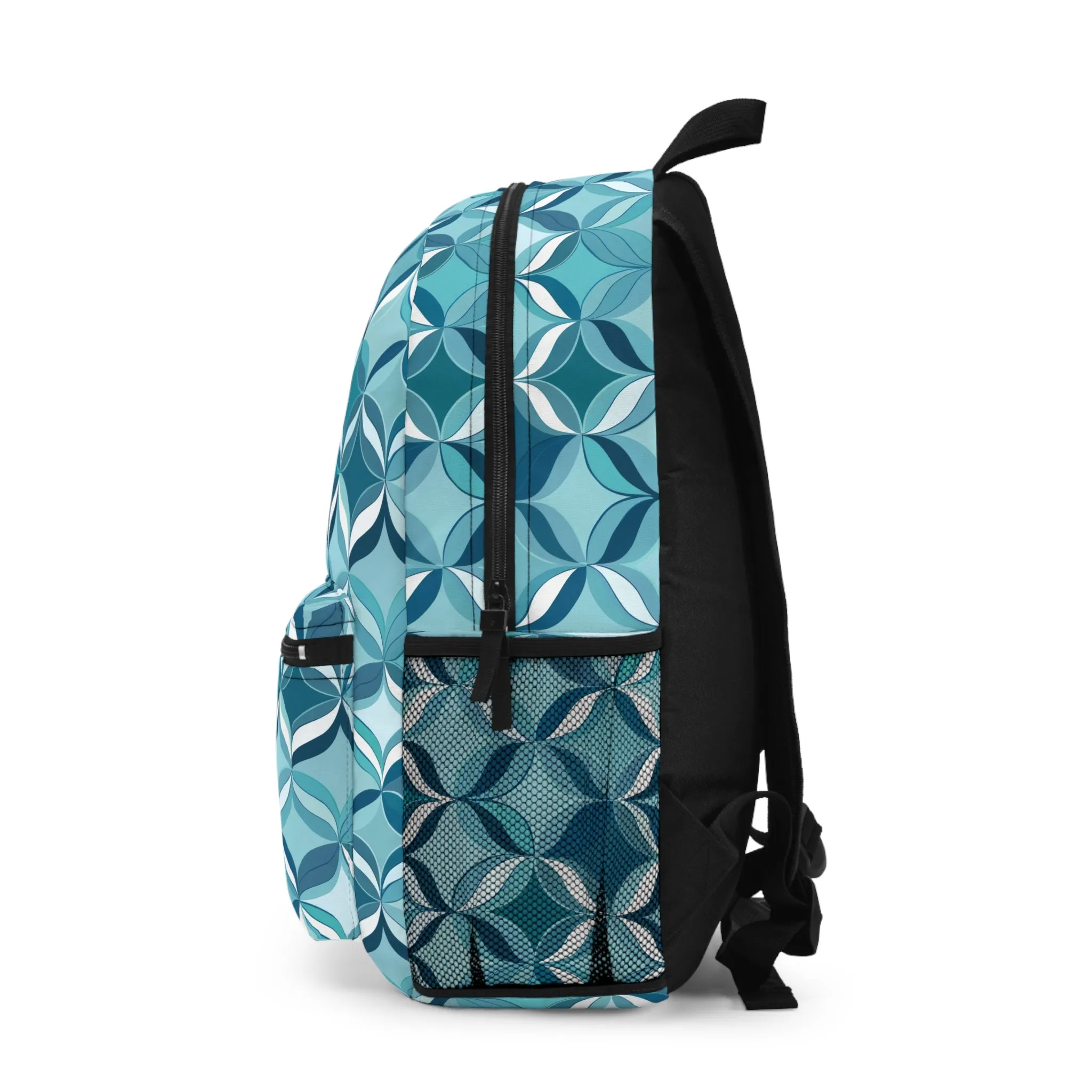 Modern Chic Aqua and Cream Geometric Pattern Lightweight Stylish Durable Backpack (Made in USA)
