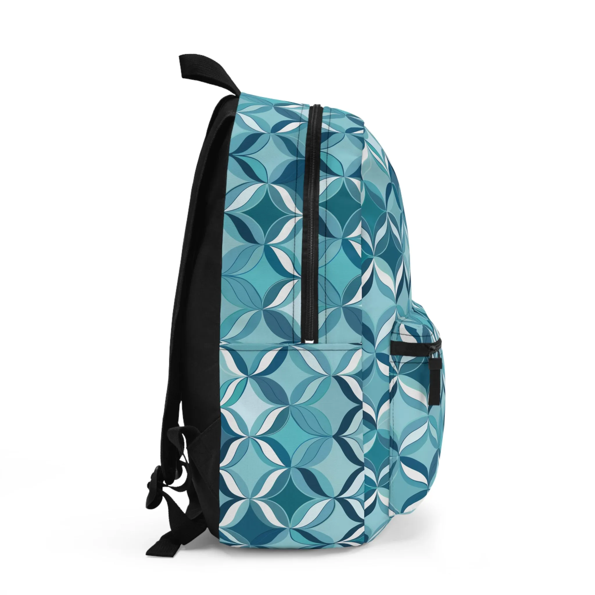 Modern Chic Aqua and Cream Geometric Pattern Lightweight Stylish Durable Backpack (Made in USA)