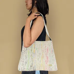 Multicolored Shimmery Upcycled Handwoven Trapeze Tote (TT1124-008) PS_W