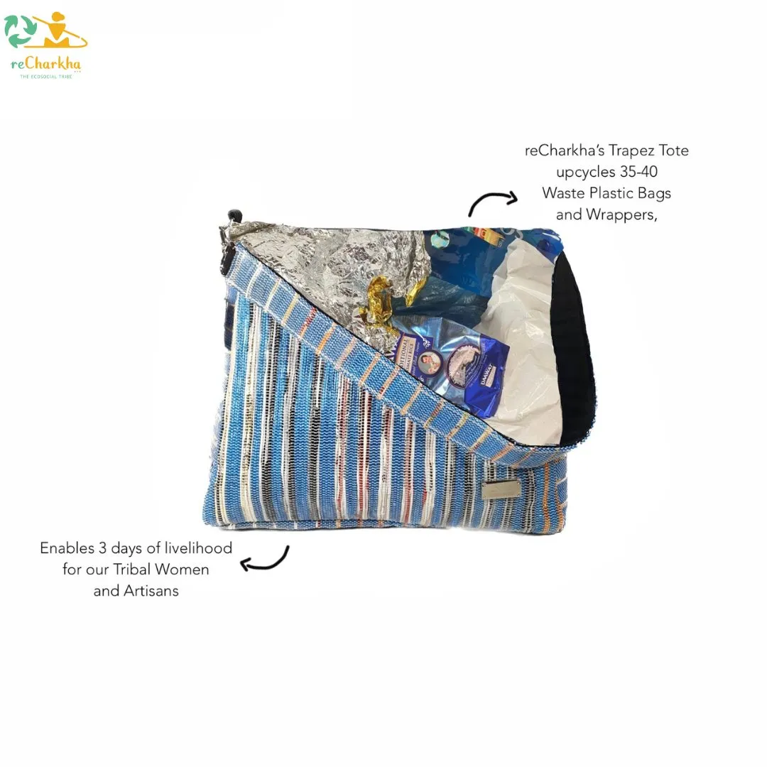 Multicolored Striped Upcycled Handwoven Trapeze Tote (TT1124-005) PS_W