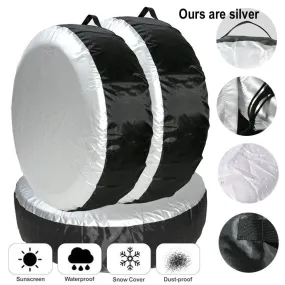 New set of 4 Universal Car Tire Cover Case Auto Spare Wheel Totes Waterproof Handle Storage Bags, ours are solid silver 36" Diameter