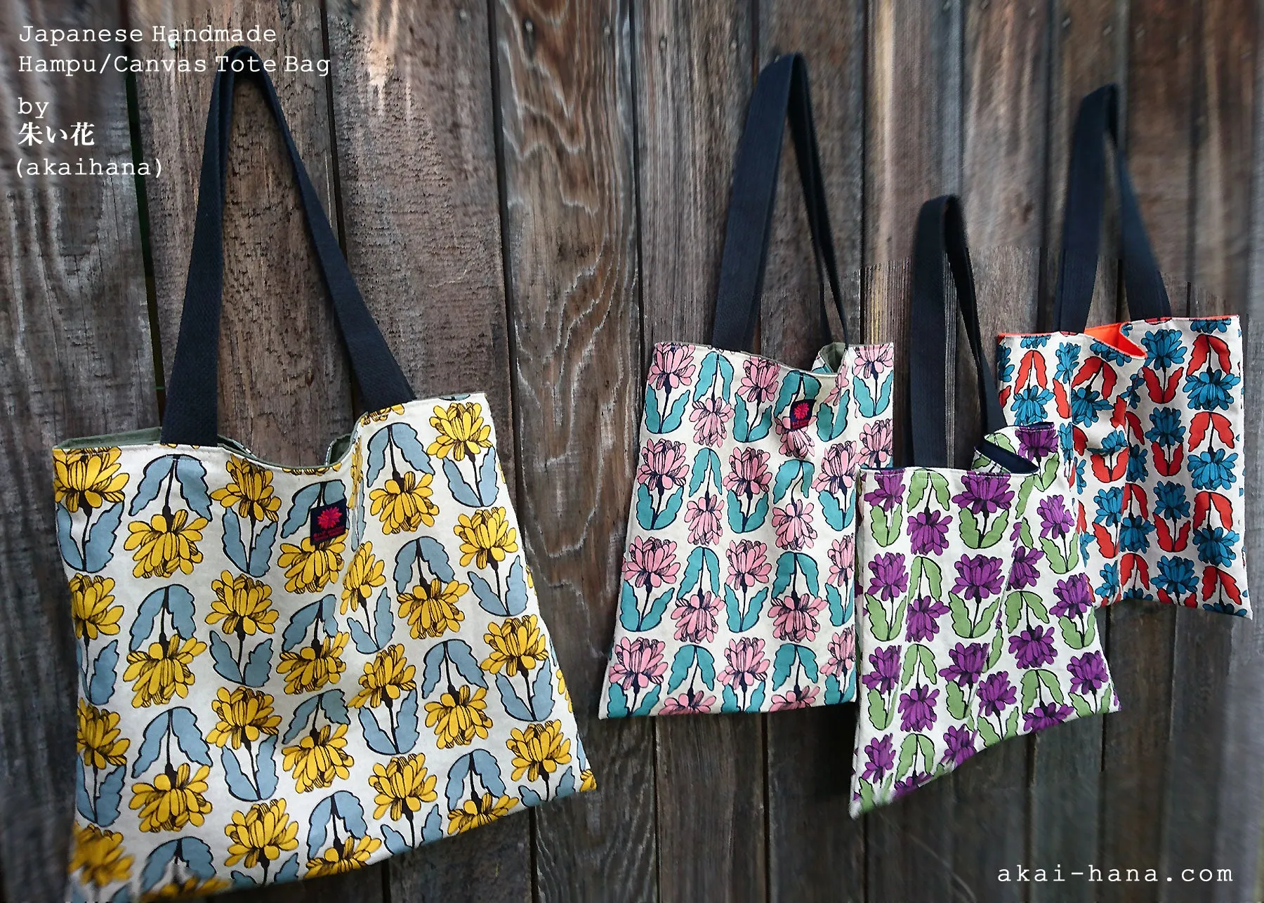 Nordic Floral Yellow, Japanese Handmade Linen Square Tote Bag