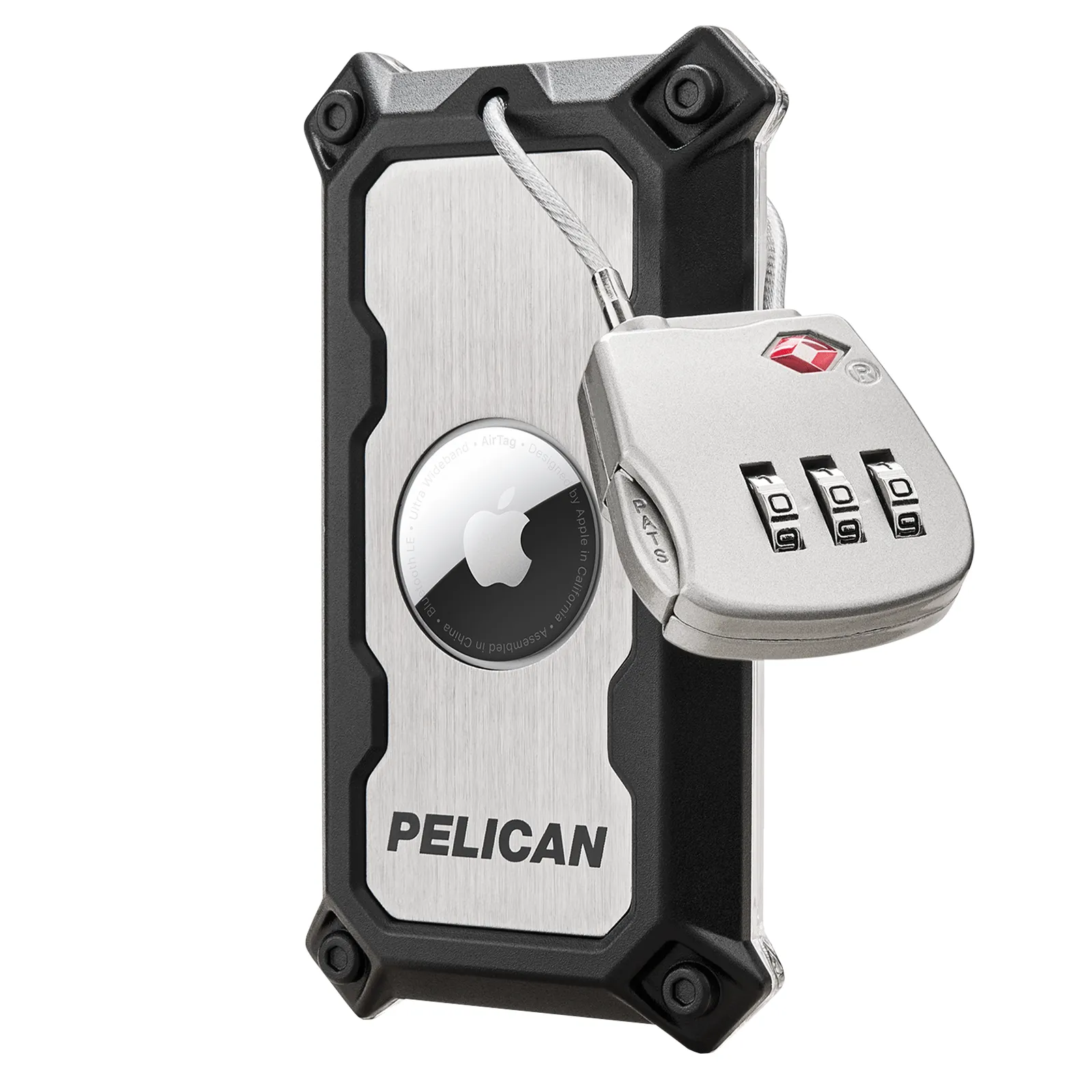 Pelican AirTag Tracker Luggage Lock Brushed Aluminum