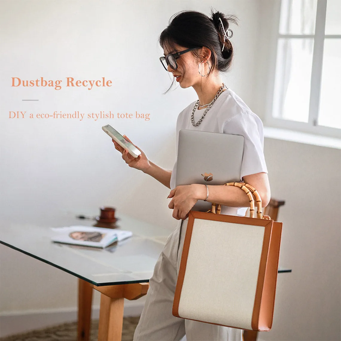 POPSEWING® Leather Dustbag Recycle Bamboo Handles Bag DIY Kit