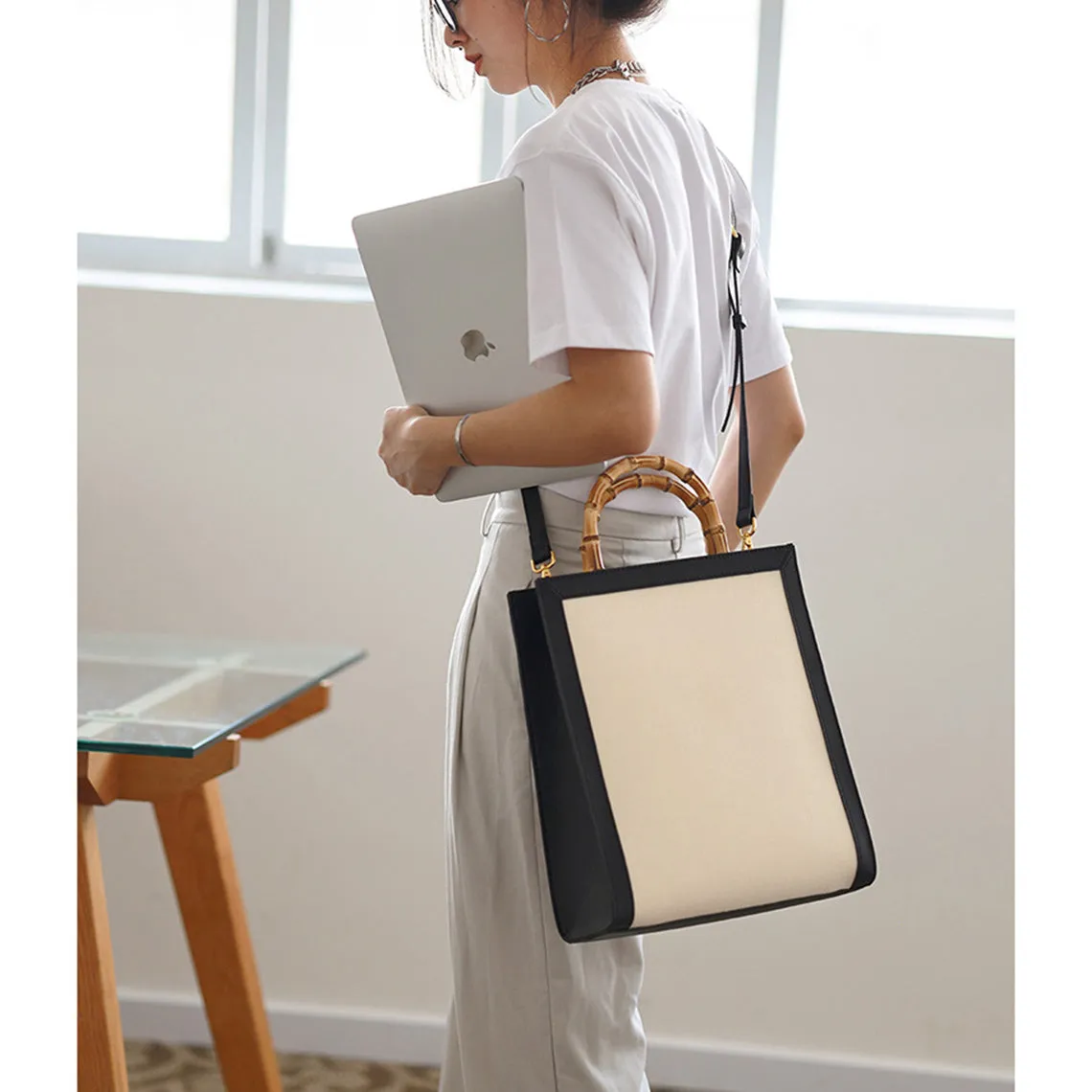 POPSEWING® Leather Dustbag Recycle Bamboo Handles Bag DIY Kit