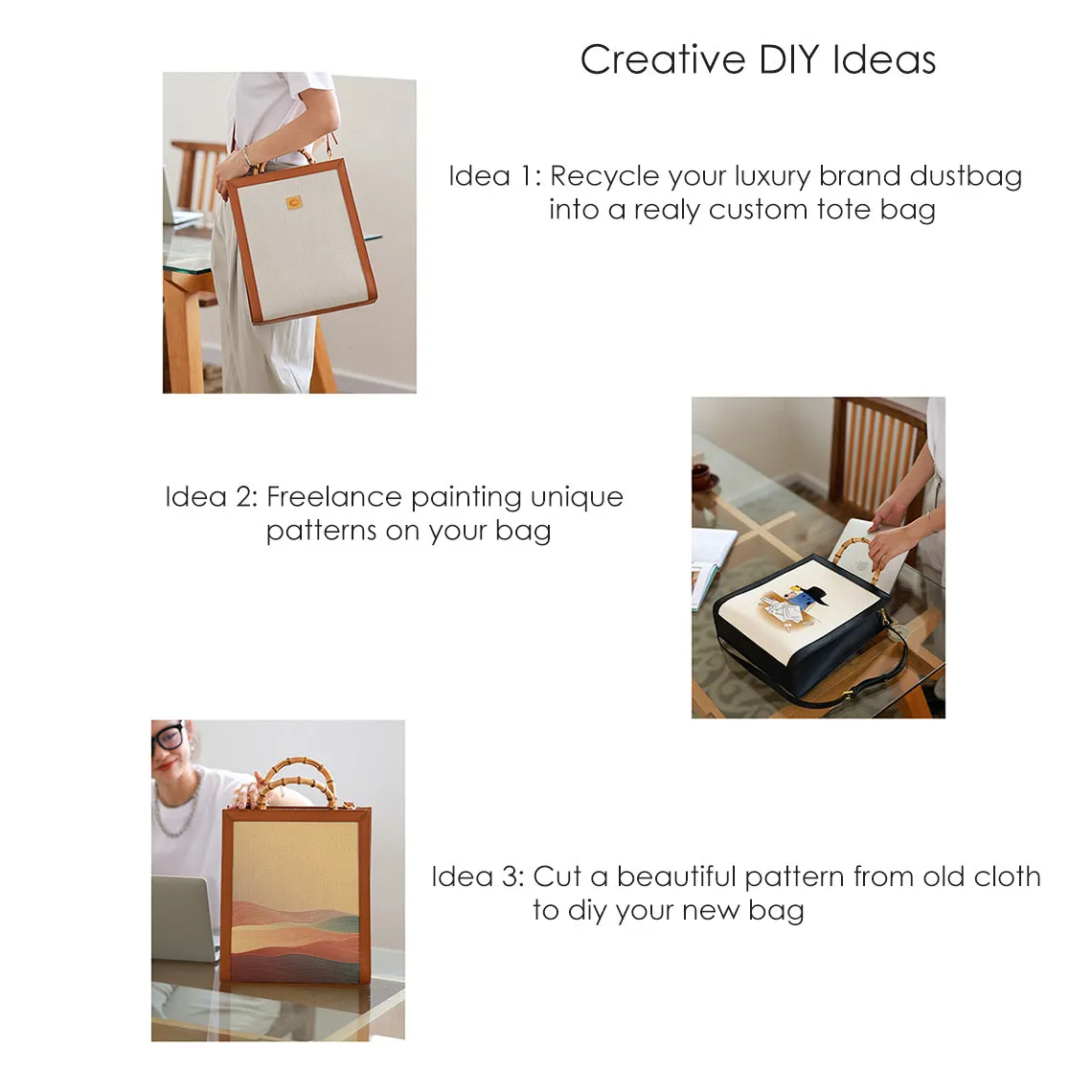 POPSEWING® Leather Dustbag Recycle Bamboo Handles Bag DIY Kit