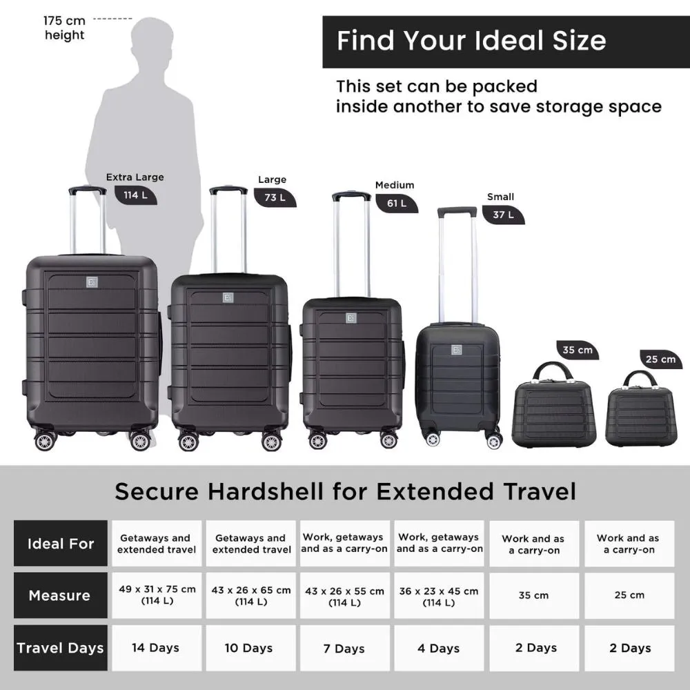 Pre-Order Milan Hardshell Luggage Set of 6 with Spinner Wheels & Cosmetic Bags