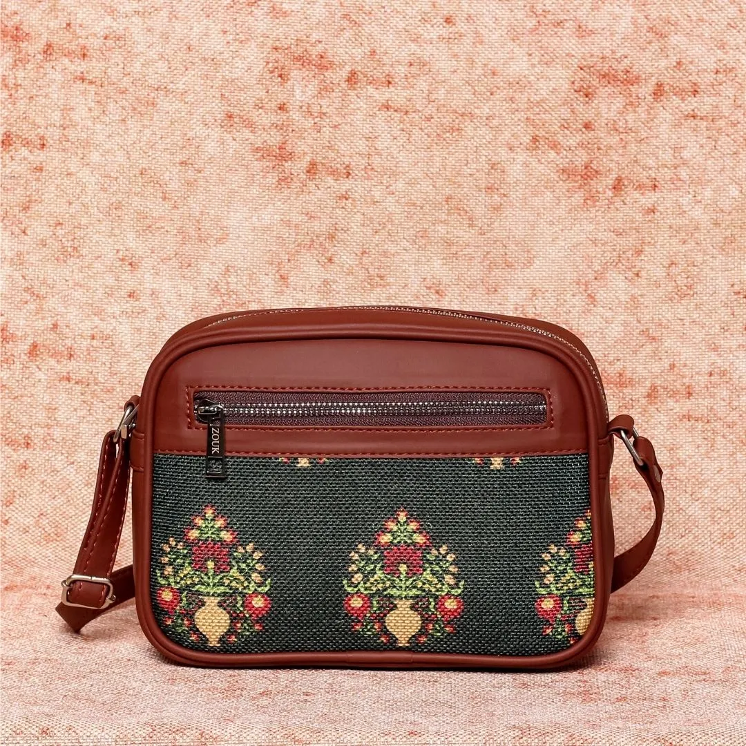 Royal Green Mogra Print Sling Bag