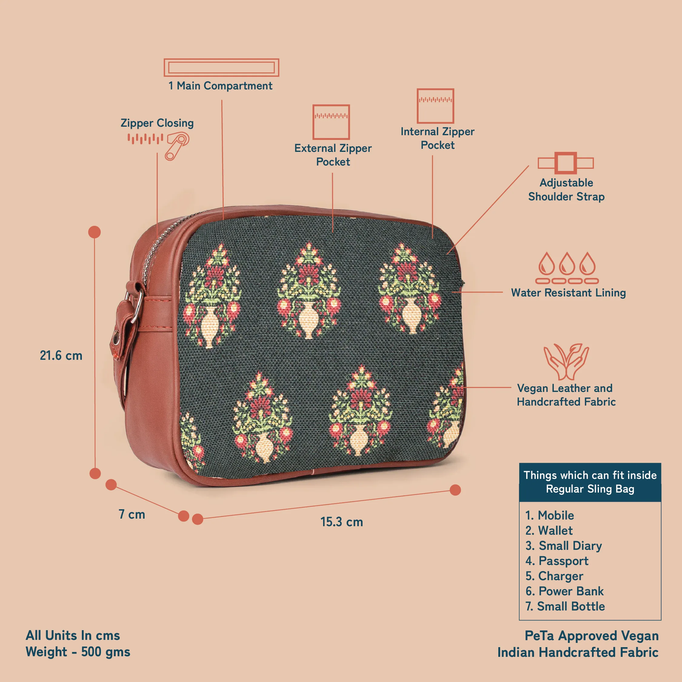 Royal Green Mogra Print Sling Bag