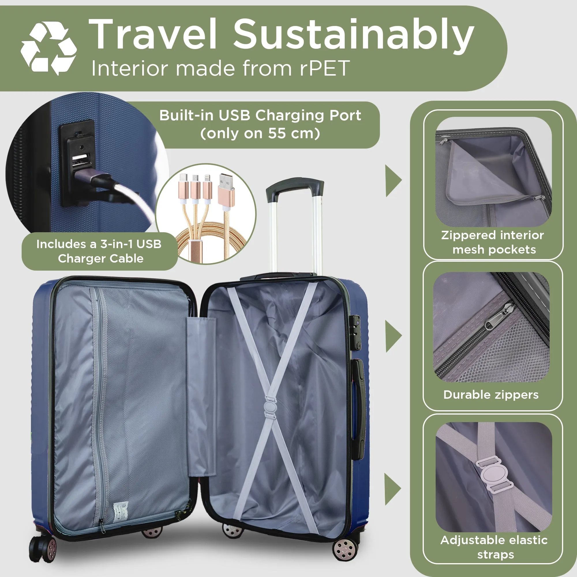 Santorini Premium Hardshell Luggage Set - 360 Spinner Wheels - 4 Pieces