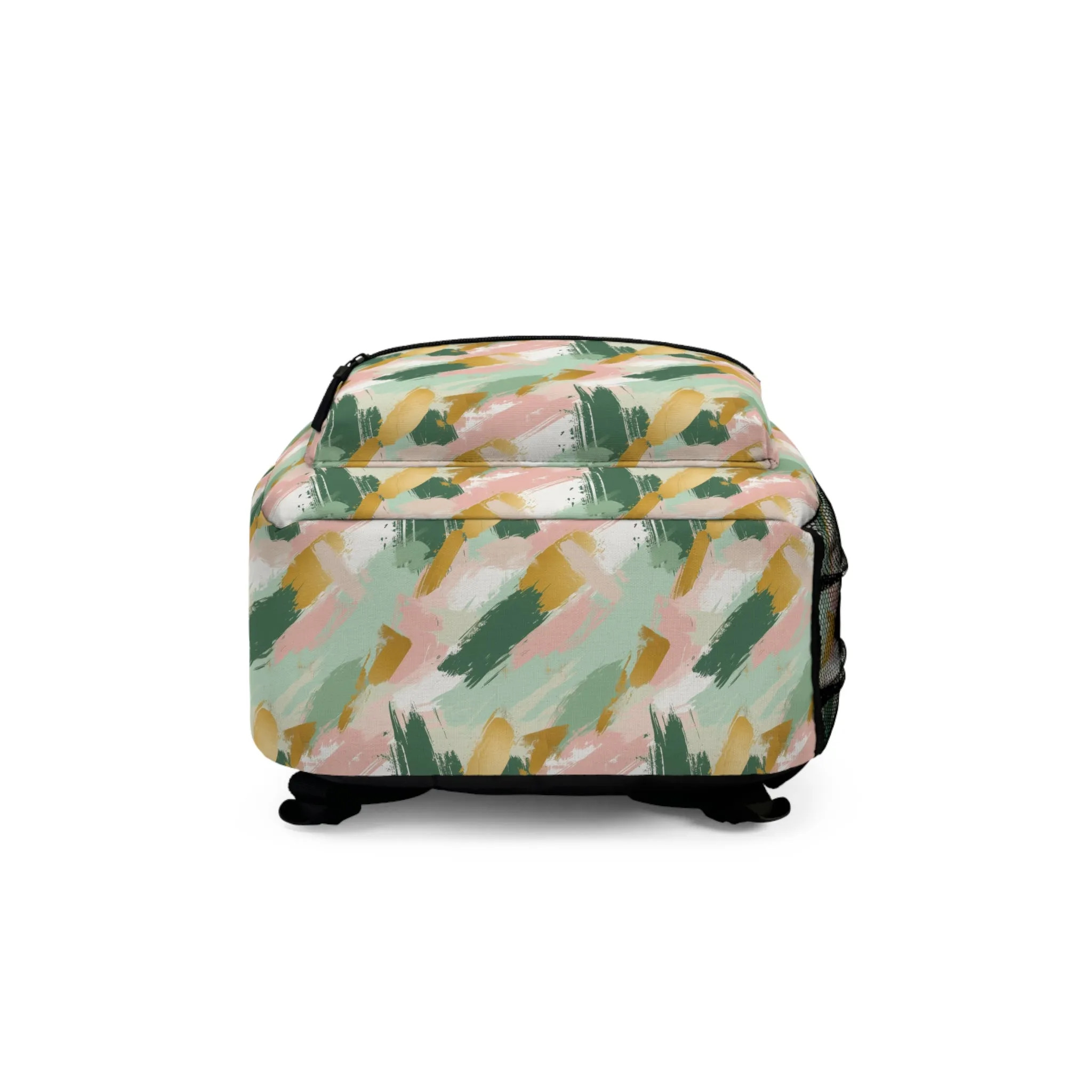 Spring Brushstrokes Abstract in Light Green, Pink, and Gold Lightweight Stylish Durable Backpack (Made in USA)