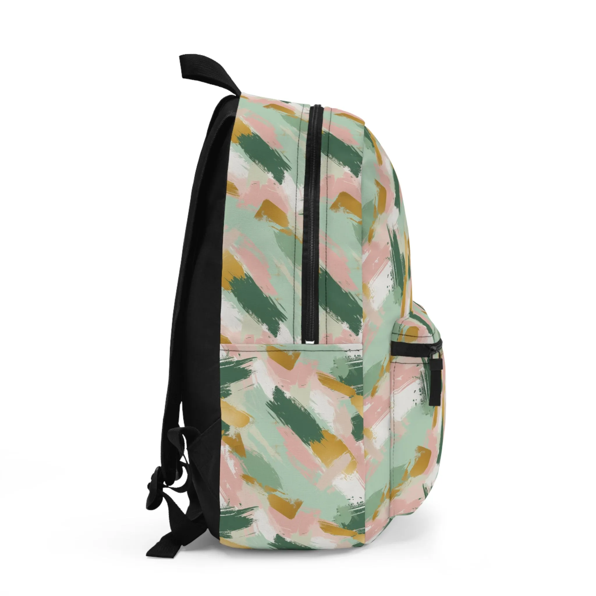 Spring Brushstrokes Abstract in Light Green, Pink, and Gold Lightweight Stylish Durable Backpack (Made in USA)