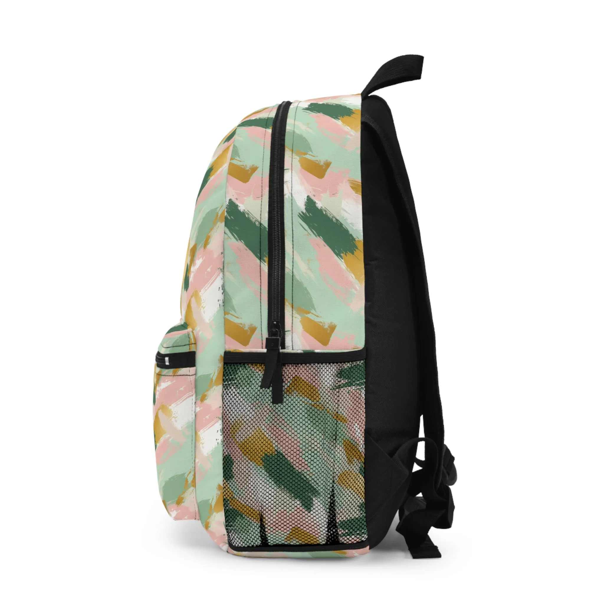 Spring Brushstrokes Abstract in Light Green, Pink, and Gold Lightweight Stylish Durable Backpack (Made in USA)