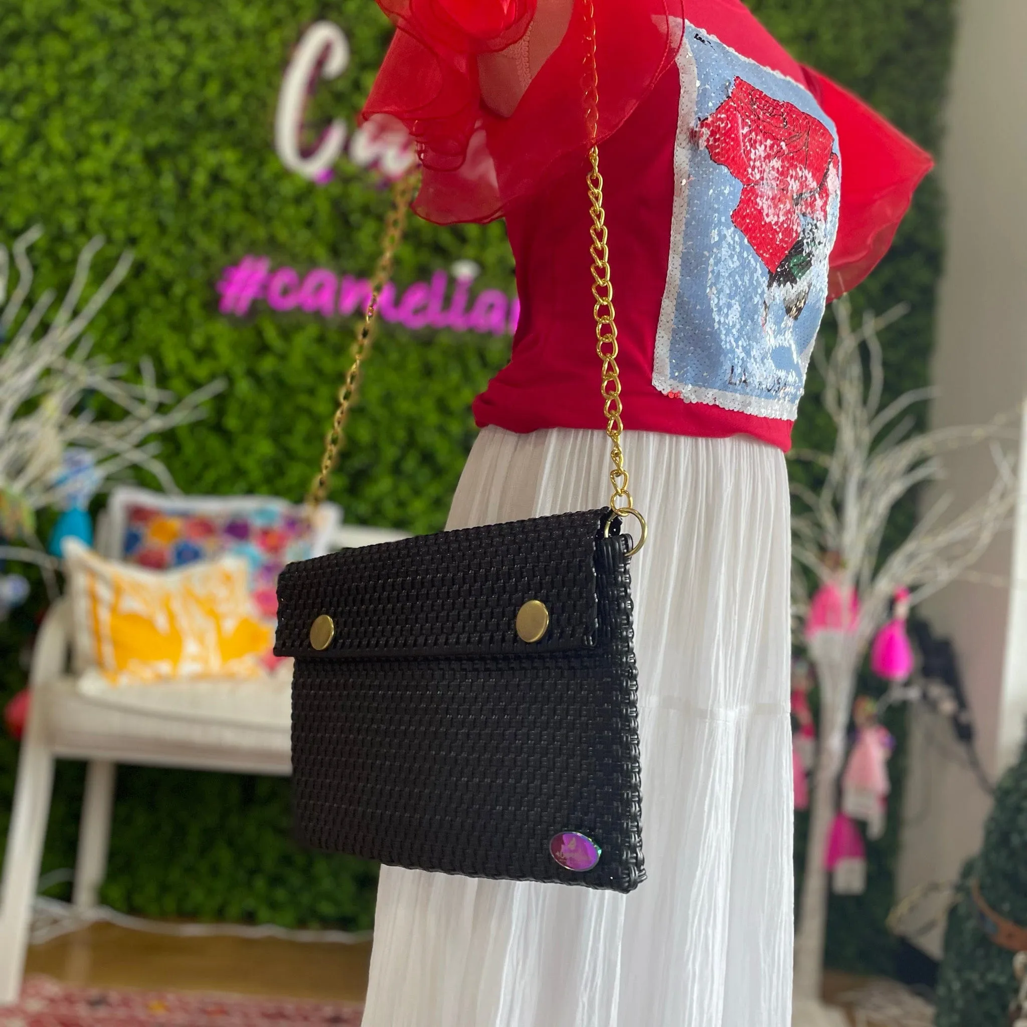 Upcycled Handwoven Shoulder Bag LG - Black
