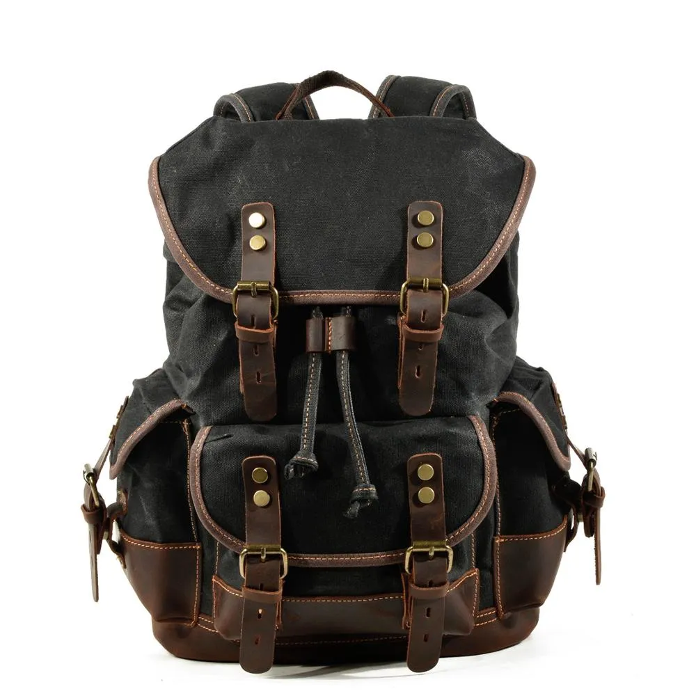 WOHENRED Large Capacity Leather Canvas Backpacks For Men School Bags Vintage Waterproof