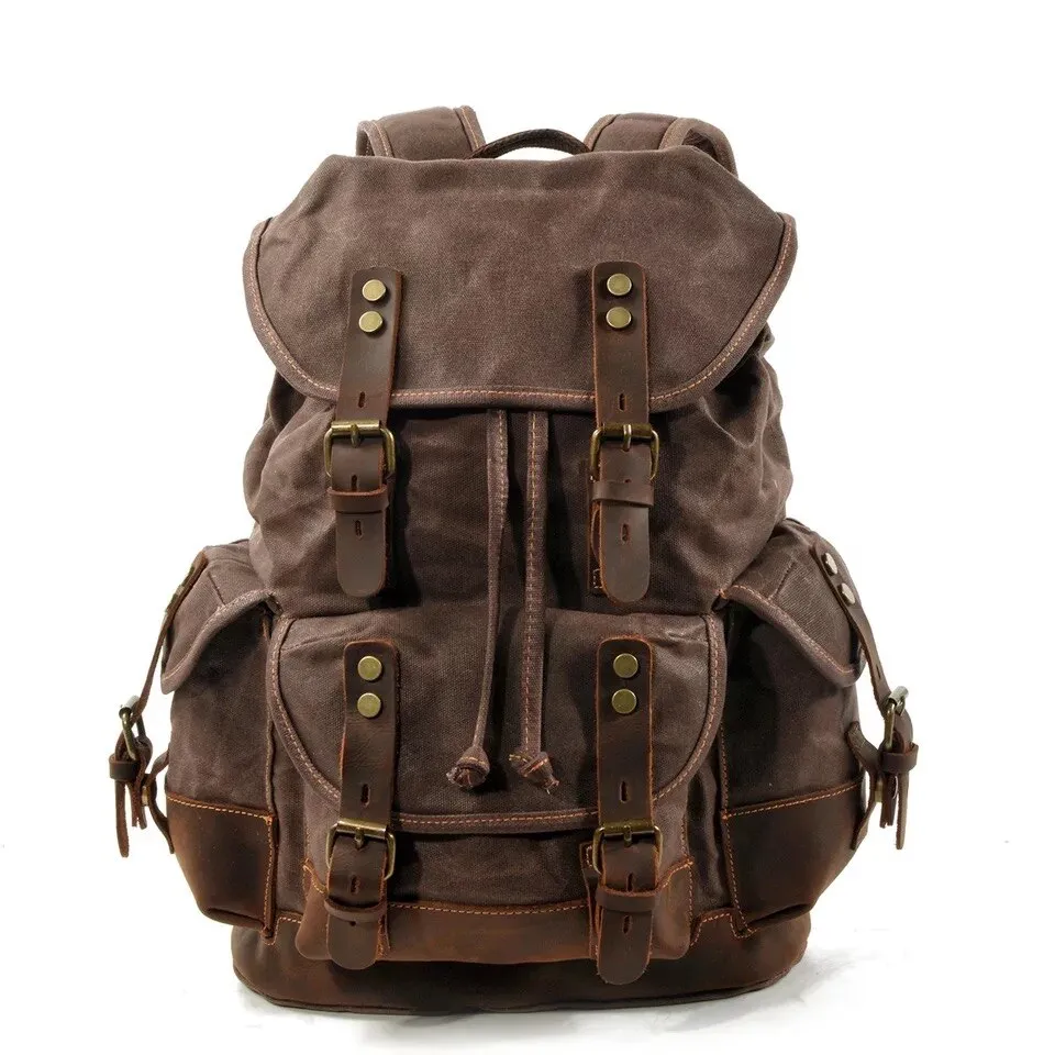 WOHENRED Large Capacity Leather Canvas Backpacks For Men School Bags Vintage Waterproof
